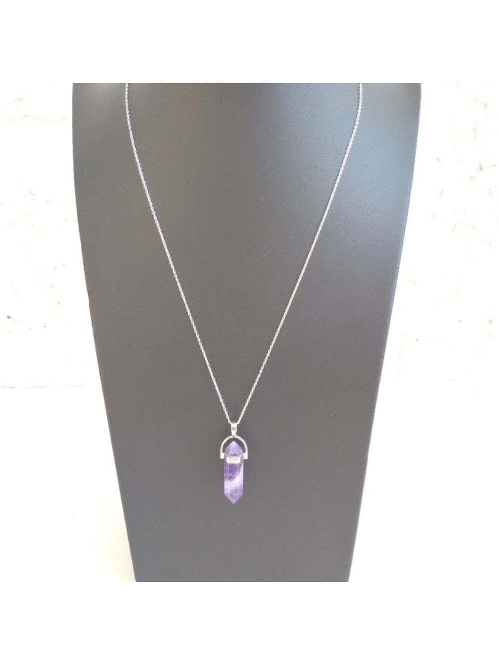 Genuine gemstone amethyst natural crystal pendant necklace 18 inch silver chain - Picture 2 of 8